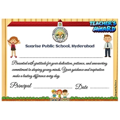 School Teacher Award Certificate 5 x 7 Inches